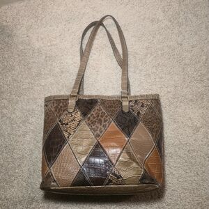 Vintage-Inspired Patchwork Animal Print Tote Bag – Multi-Texture Croc & Snake Em